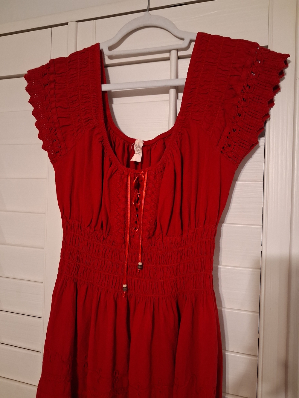 Red Peasant 100% Cotton Dress size Medium - Picture 6 of 10